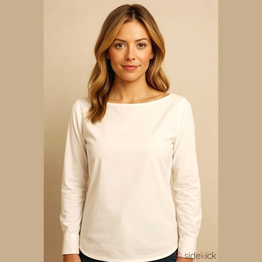 J JILL White Shirt Collection Boat Neck Long Sleeve Tailored Shirt New X Small